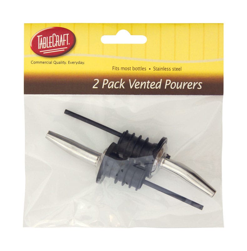 Tablecraft H599P2 Black/Silver Stainless Steel Vented Bottle Pourer