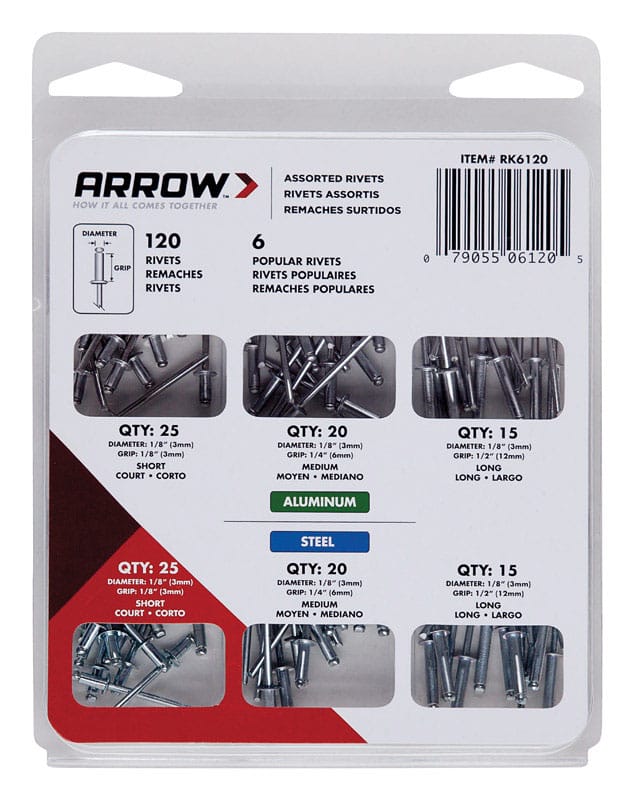 Arrow RK6120 1/8 in. D Aluminum Rivet Set Silver 120 pk