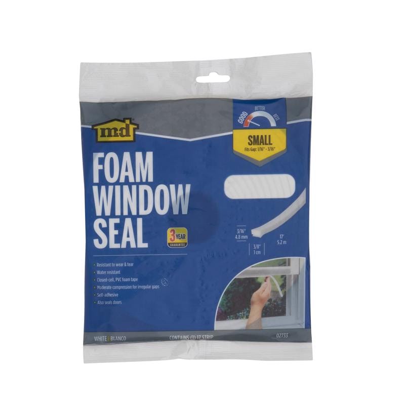 M-D Building Products 02733 White Foam Weather Stripping Tape For Doors and Windows 204 in. L X 0.19 in.