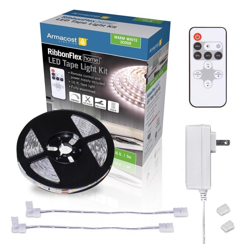 Armacost Lighting 421500 RibbonFlex home 16 ft. L White Plug-In LED Smart-Enabled Strip Tape Light Kit 1 pk