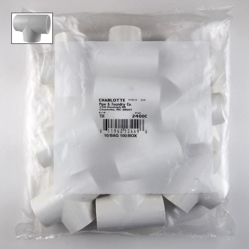 Charlotte Pipe PVC02400C0800 Schedule 40 3/4 in. Slip X 3/4 in. D Slip PVC Tee 1 pk