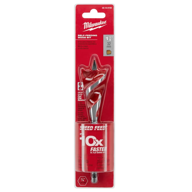 Milwaukee 48-13-0108 Speed Feed 1-1/4 in. X 6-1/2 in. L Steel Self-Feeding Wood Bit Quick-Change Hex Shank 1 pc