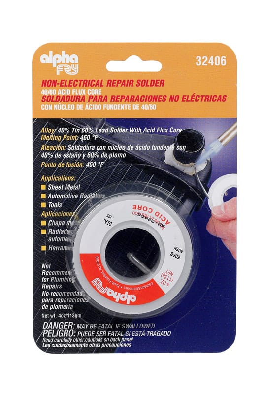 Alpha Fry 32406 4 oz Acid Core Wire Solder 0.125 in. D Tin/Lead 40/60 1 pc