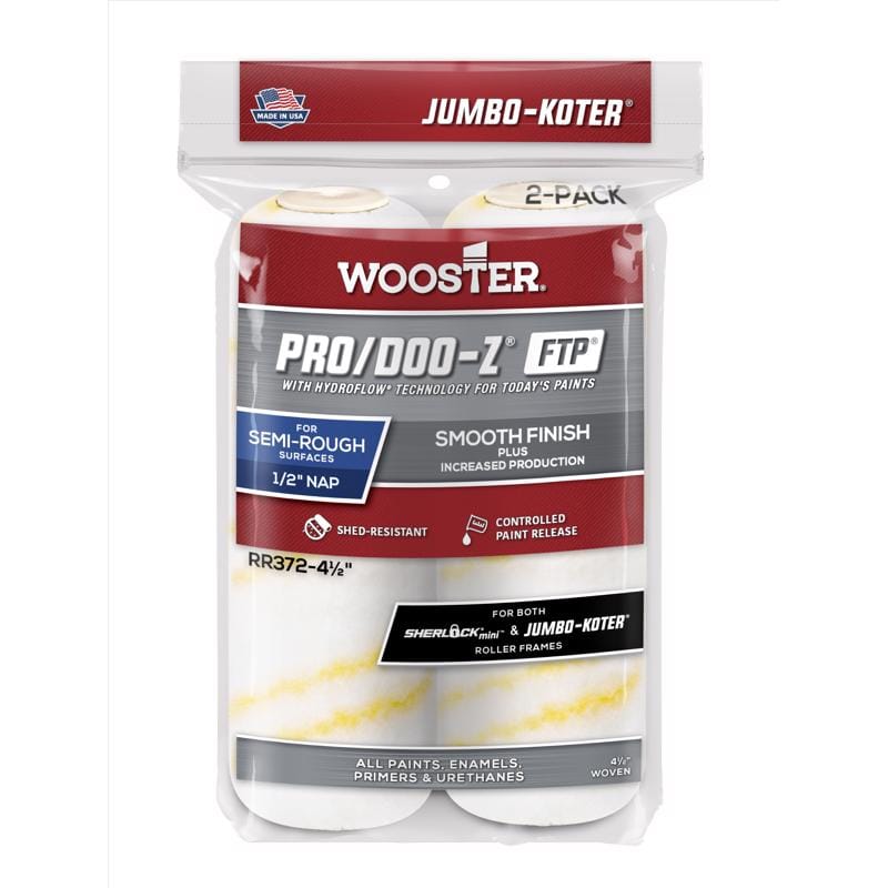 Wooster RR372-4 1/2 Pro/Doo-Z FTP Synthetic Blend 4-1/2 in. W X 1/2 in. Mini Paint Roller Cover 2 pk