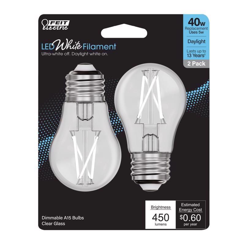 Feit BPA1540950WFIL2 White A15 E26 (Medium) Filament LED Bulb Daylight 40 Watt Equivalence 2 pk