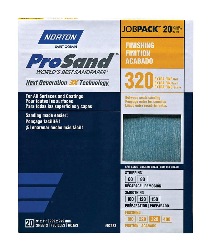 Norton 07660768166 ProSand 11 in. L X 9 in. W 320 Grit Aluminum Oxide Sandpaper 20 pk
