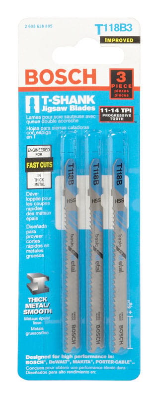 Bosch T118B3 3-5/8 in. High Carbon Steel T-Shank Jig Saw Blade 14 TPI 3 pk