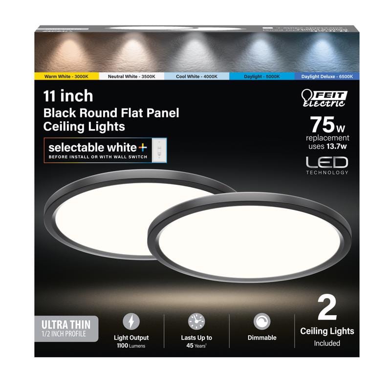 Feit FP11EX6WYBK2 EDGELIT 1.4 in. H X 11 in. W X 11 in. L Matte Black Black LED Flat Panel Light Fixture