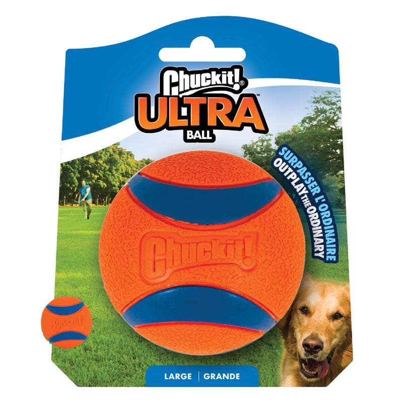 Chuckit! 17030 Ultra Ball For Dog Blue/Orange Rubber Fetch Ball Dog Toy Large 1 pk