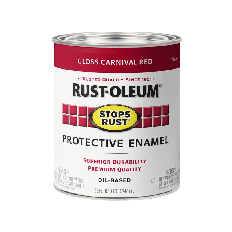 Rust-Oleum 7763502 Stops Rust Indoor and Outdoor Gloss Carnival Red Oil-Based Protective Paint 1 qt