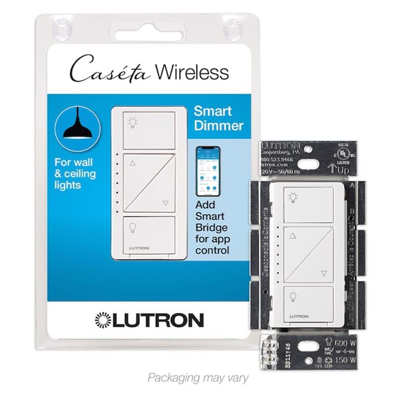 Lutron PD-6WCL-WH-R Caseta White 150 W Touch Smart-Enabled Dimmer Switch 1 pk