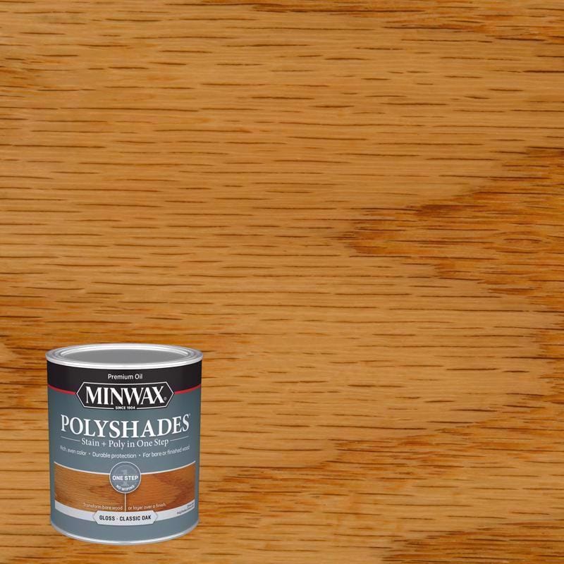 Minwax 61470444 PolyShades Semi-Transparent Gloss Classic Oak Oil-Based Stain/Polyurethane Finish 1 qt