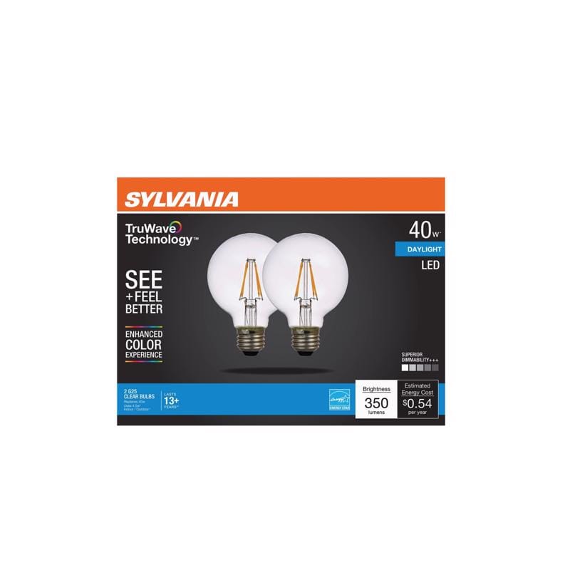Sylvania 41332 Truwave G25 E26 (Medium) LED Bulb Daylight 40 Watt Equivalence 2 pk