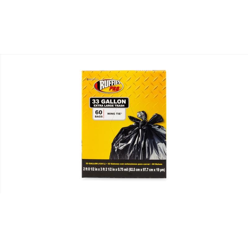 Ruffies 1124904 Pro 33 gal Trash Bags Wing Ties 60 pk