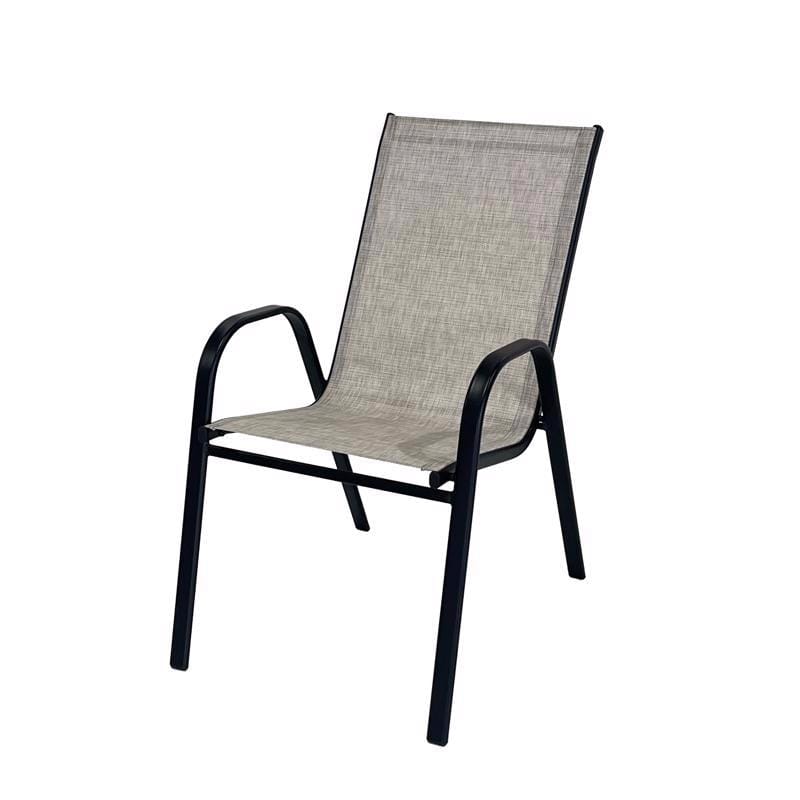 Living Accents HKTS666T-TN Tan Sling Black Steel Frame Stackable Dining Chair