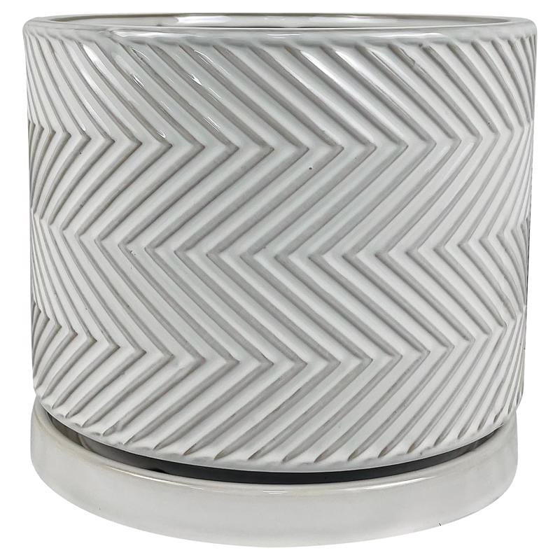 Border Concepts 533338 8 in. D Ceramic Cross Pattern Planter White