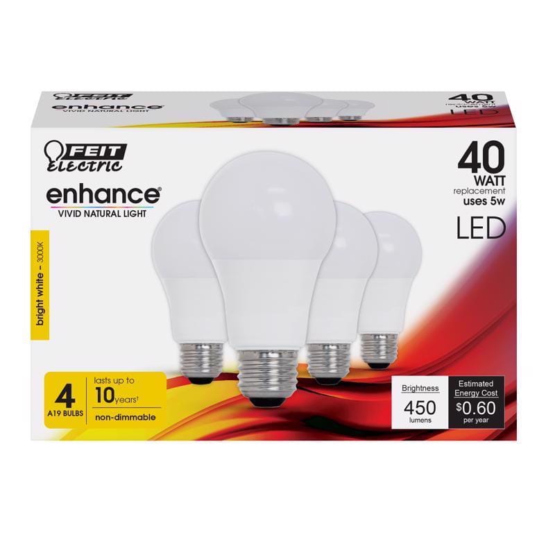 Feit OM40/930CA10K/4 Enhance A19 E26 (Medium) LED Bulb Bright White 40 Watt Equivalence 4 pk