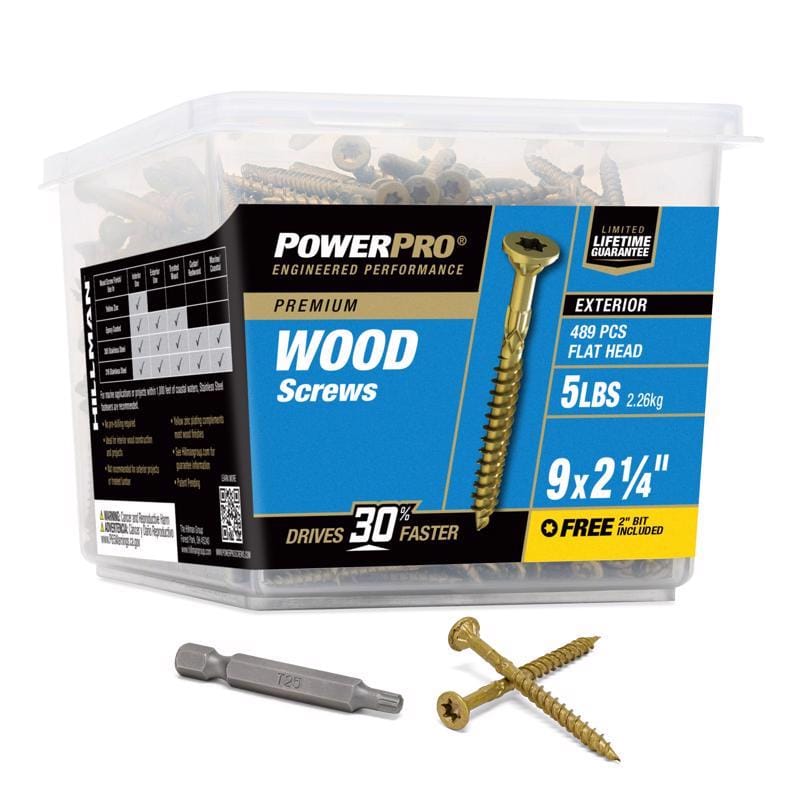 Hillman 48609V4 Power Pro No. 9 in. X 2-1/4 in. L Bronze Star Flat Head Premium Deck Screws 5 lb 489 pk