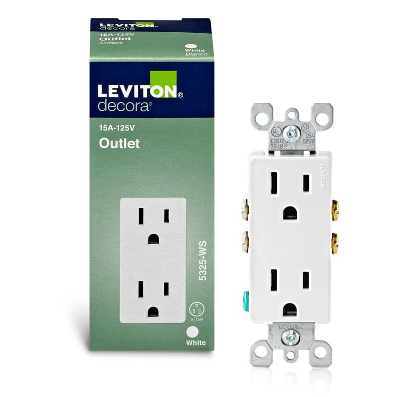 Leviton 05325-0WS Decora 15 amps 125 V Duplex White Outlet 5-15R 1 pk