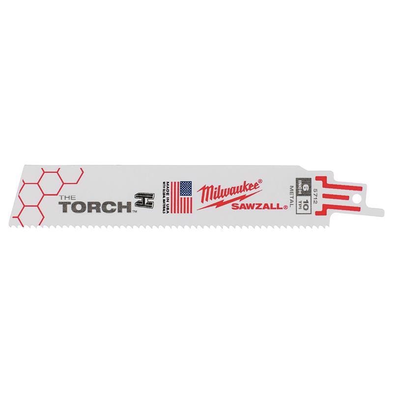 Milwaukee 48-00-5712 The Torch 6 in. Bi-Metal Reciprocating Saw Blade 10 TPI 5 pk