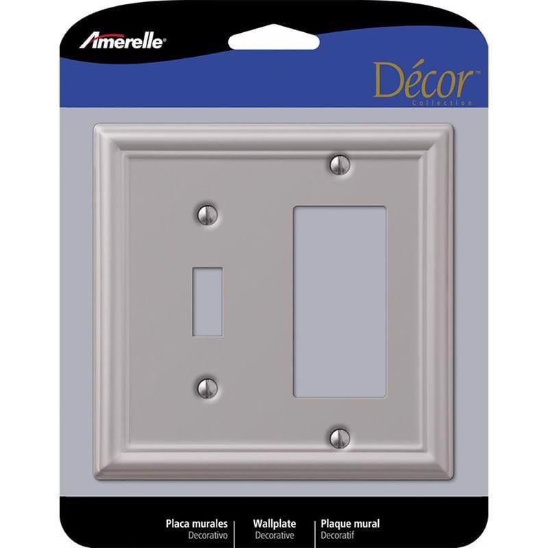 Amerelle 149TRBN Chelsea Brushed Nickel 2 gang Stamped Steel Decorator/Toggle Wall Plate 1 pk