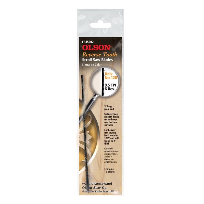 Olson FR45302 5 in. Carbon Steel Scroll Saw Blade 9.5 TPI 12 pk
