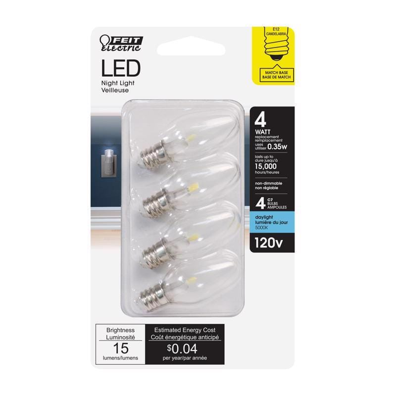 Feit BP4C7/850/LED/4 C7 E12 (Candelabra) LED Bulb Daylight 4 Watt Equivalence 4 pk