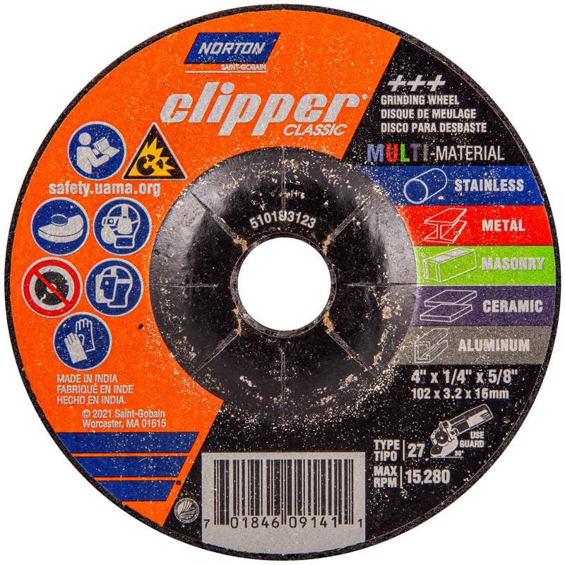Norton 70184609141 Clipper 4 in. D X 5/8 in. X 1/4 in. thick Classic Grinding Wheel 1 pk