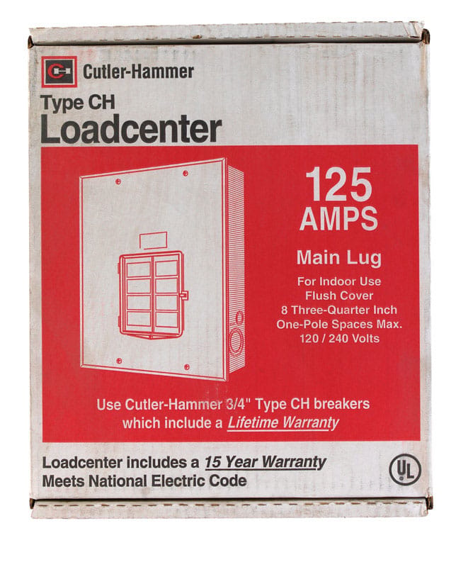Eaton CH8L125FP Cutler-Hammer 125 amps 120/240 V 8 space 8 circuits Flush Mount Main Lug Load Center