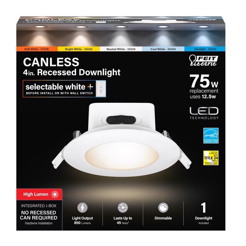 Feit LEDR4HOJBX6WYCA LED Retrofits White 5 in. W Aluminum LED Canless Recessed Downlight 12.5 W