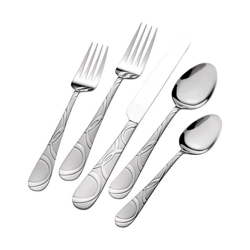 Pfaltzgraff 5153138 Silver Stainless Steel Swirl Pattern on handle Flatware Set 20 pk
