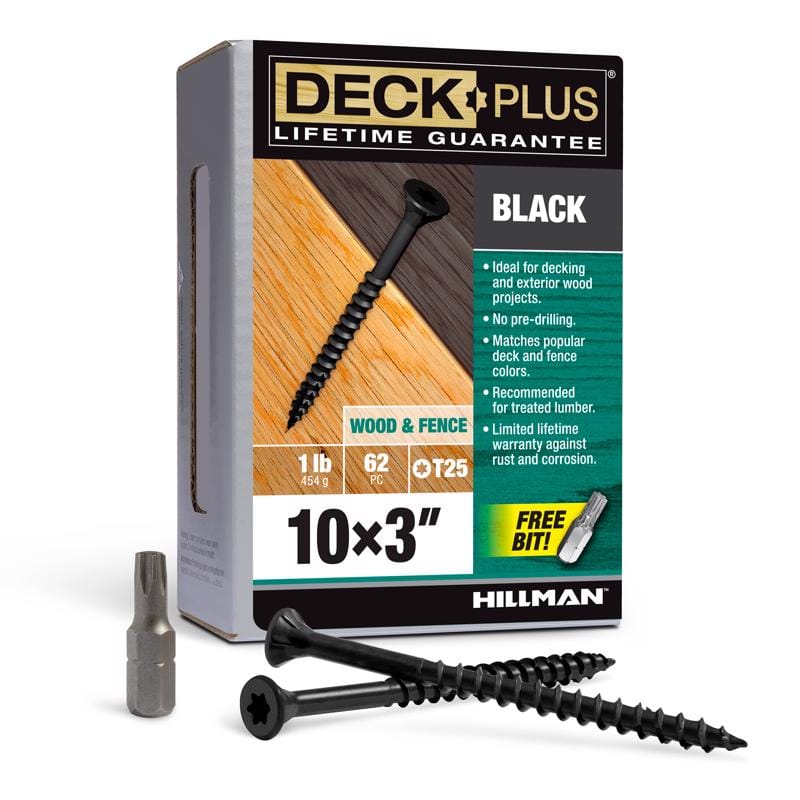 Hillman 48837 Deck Plus No. 10 Ga. X 3 in. L Black Star Flat Head Exterior Deck Screws 1 lb 62 pk