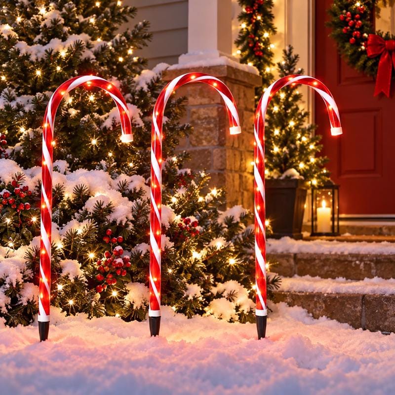 Celebrations 21256-71 3 PC 3F Jumbo LED Red/White Candy Canes 36 in. Pathway Decor