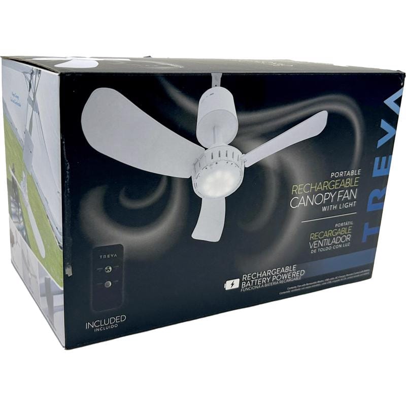 Treva FC17B03A 15 in. H X 15 in. D 2 speed Rechargeable Canopy Fan with Light Remote Control