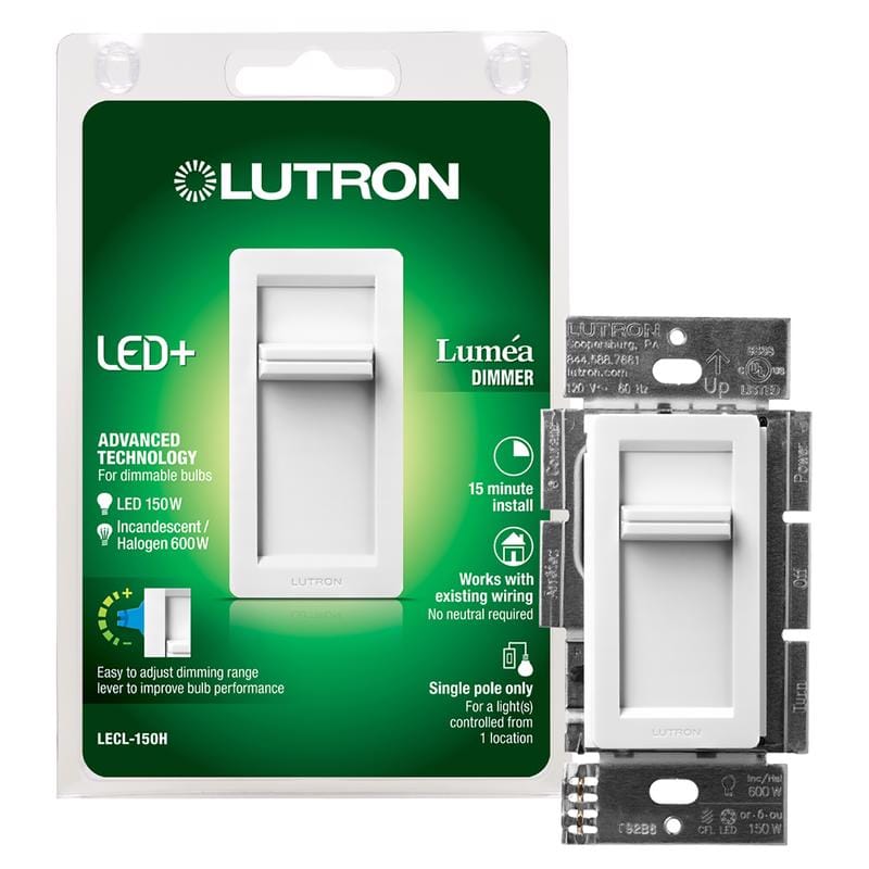 Lutron LECL-150H-WH Lumea White 150 W Slide Dimmer Switch 1 pk
