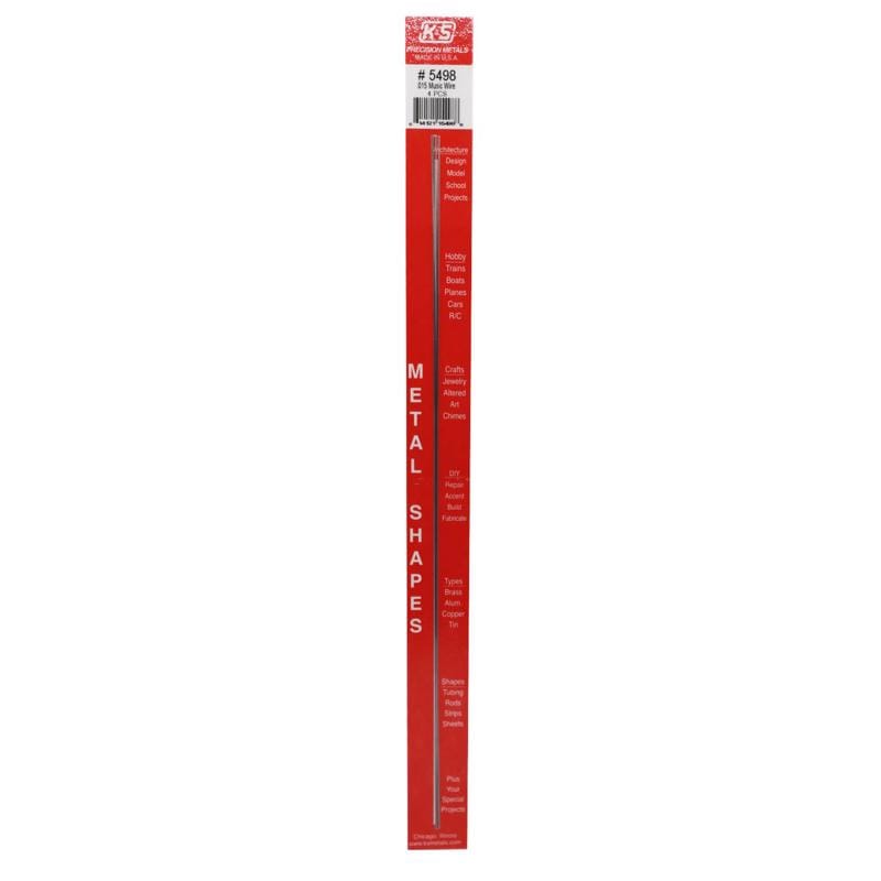 K&S 5498 .015 in. D X 1 ft. L Steel 22 Ga. Music Wire