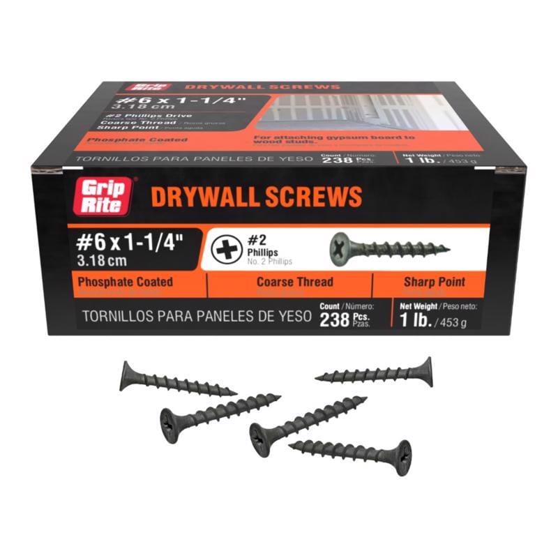 Grip-Rite 114CDWS1 No. 6 wire X 1-1/4 in. L Phillips Coarse Drywall Screws 1 lb 238 pk