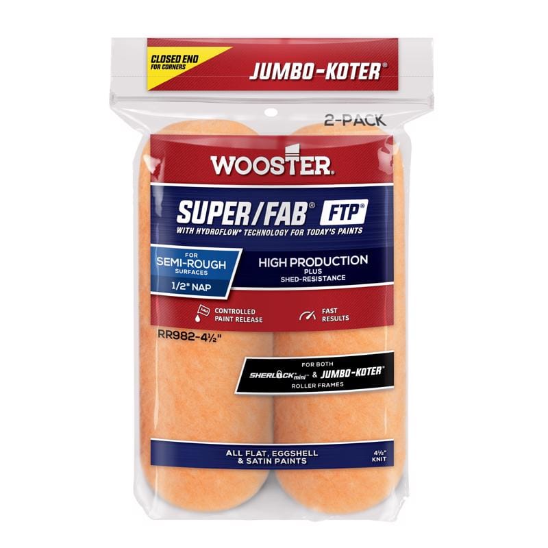 Wooster RR982-4 1/2 Super/Fab FTP Knit 4 1/2 in. W X 1/2 in. Jumbo Paint Roller Cover 2 pk