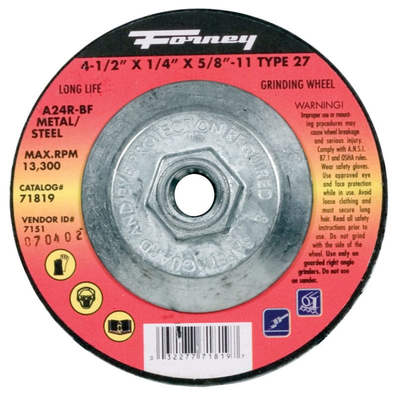 Forney 71819 4-1/2X1/4"X5/8-11 Grd Wh 71818