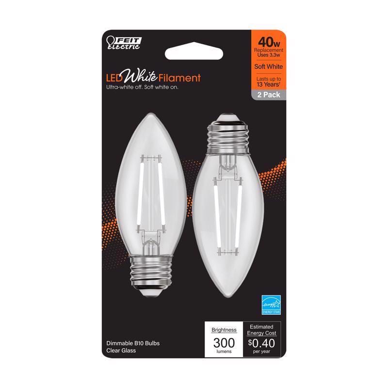 FEIT BPETC40927WFIL2 White B10 E26 (Medium) Filament LED Bulb Soft White 40 Watt Equivalence 2 pk