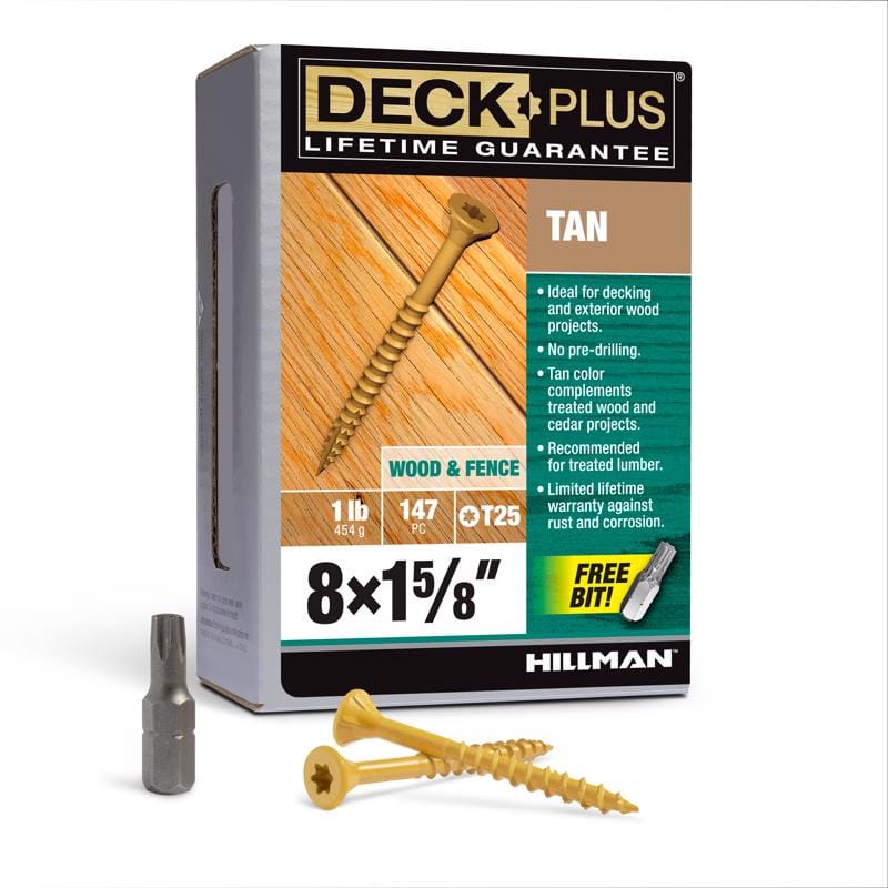 Hillman 48411 Deck Plus No. 8 in. X 1-5/8 in. L Tan Star Flat Head Exterior Deck Screws 1 lb 147 pk