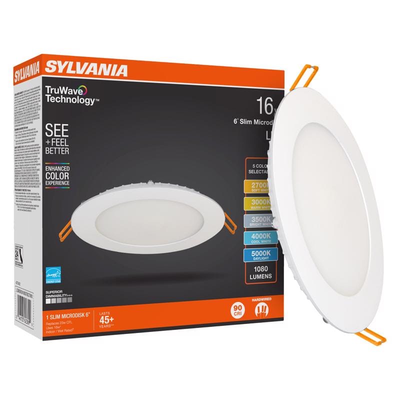 Sylvania 62389 TruWave White Disklight Retrofit Kit in. W LED Canless Recessed Downlight 16 W