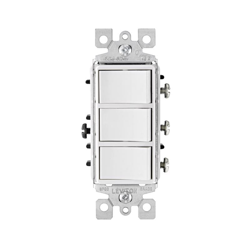 Leviton 01755-0WS Decora 15 amps Single Pole Rocker Triple Combination Switch White 1 pk