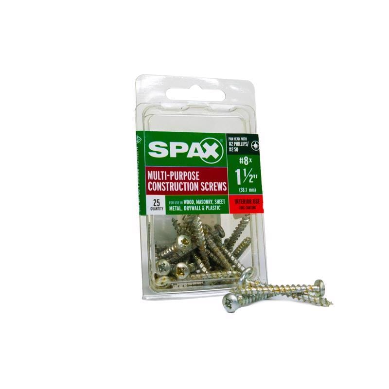 Spax 4111010400402 Multi-Material No. 8 in. X 1-1/2 in. L Phillips/Square Pan Head Serrated Construction Screws