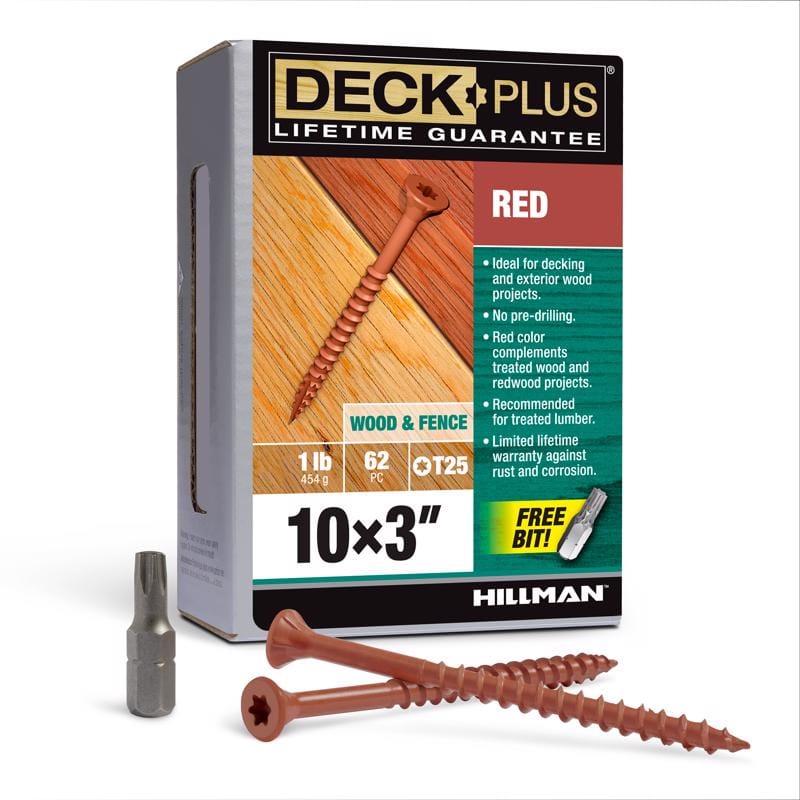 Hillman 48432 Deck Plus No. 10 Ga. X 3 in. L Red Star Flat Head Exterior Deck Screws 1 lb 62 pk