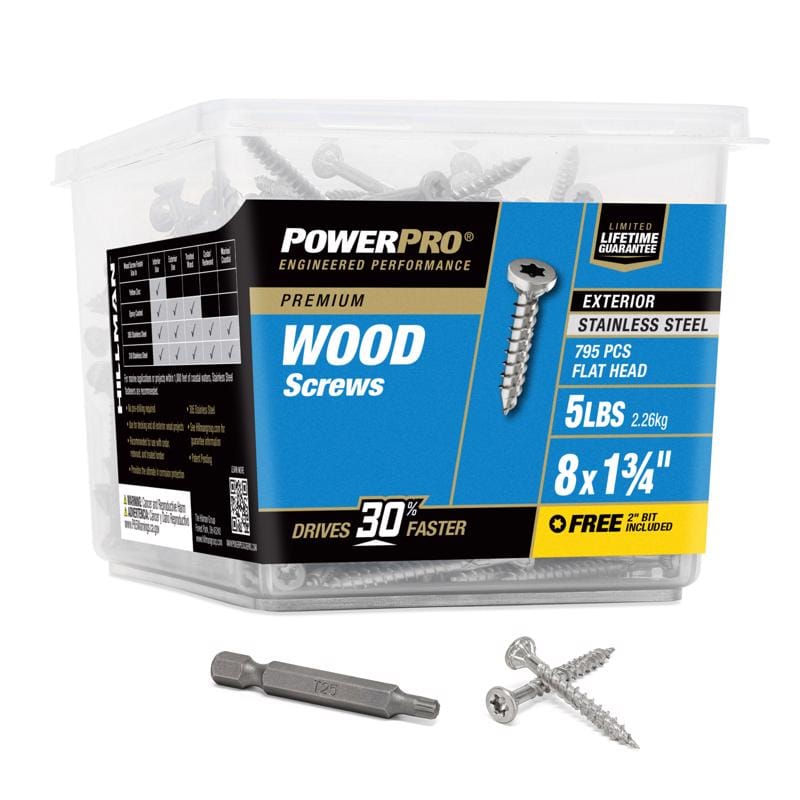 Hillman 48625V4 Power Pro No. 8 Ga. X 1-3/4 in. L Stainless Steel Star Flat Head Exterior Deck Screws 5 lb 7