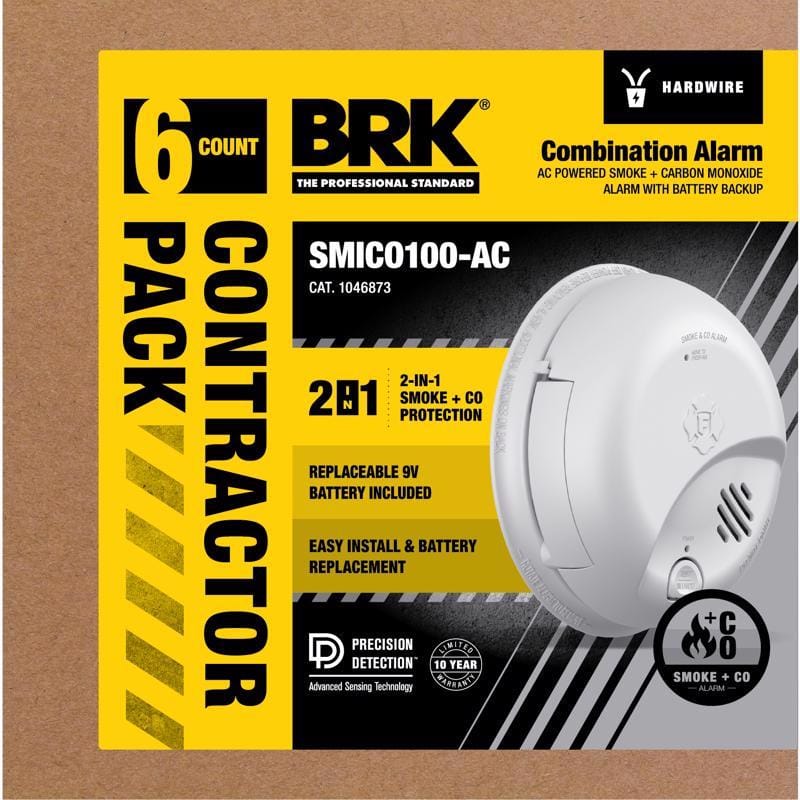 BRK 1046873 Hard-Wired w/Battery Back-Up Ionization Smoke and Carbon Monoxide Detector 6 pk