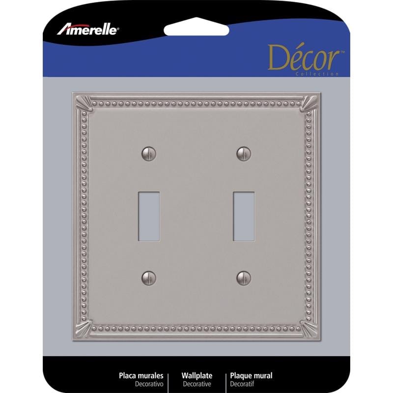 Amerelle 74TTBN Imperial Bead Brushed Nickel 2 gang Die-Cast Metal Toggle Wall Plate 1 pk