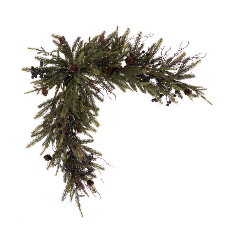 Celebrations 09-03098A 2 ft. L LED Warm White 2pk Rustic Norfolk With Berries and Twigs Corner Garland