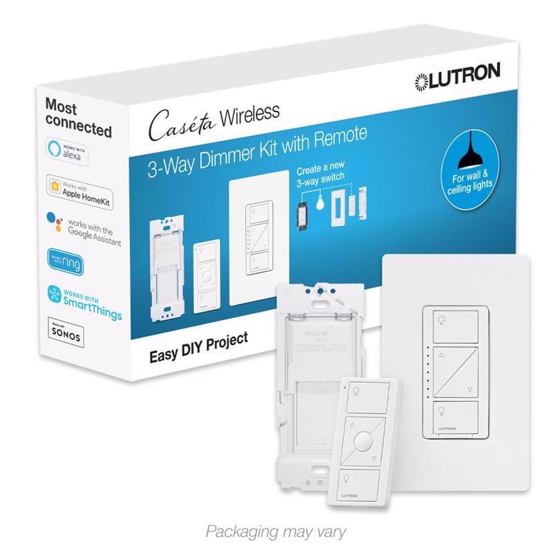 Lutron P-DIM-3WAY-WH Caseta White 150 W 3-Way Smart-Enabled Dimmer Switch w/Remote Control 1 pk
